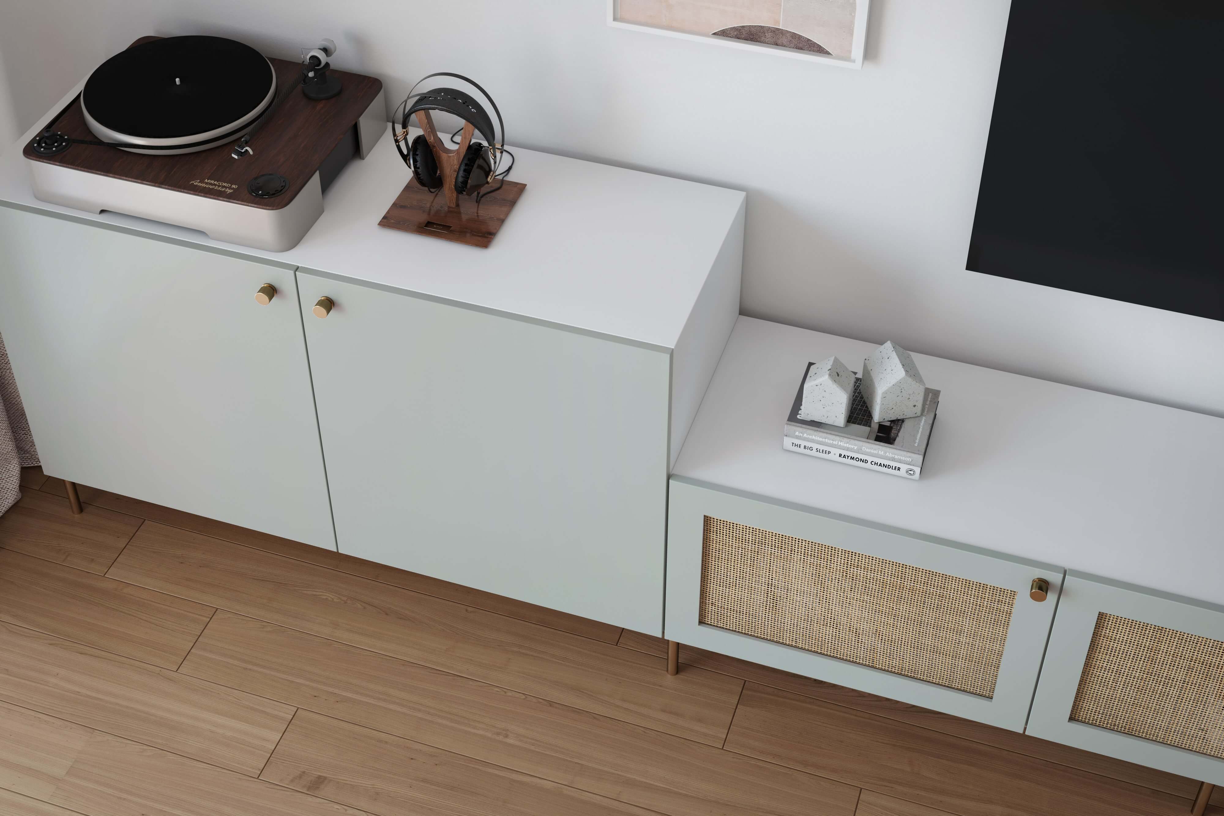 Sage doors on IKEA Besta TV stand