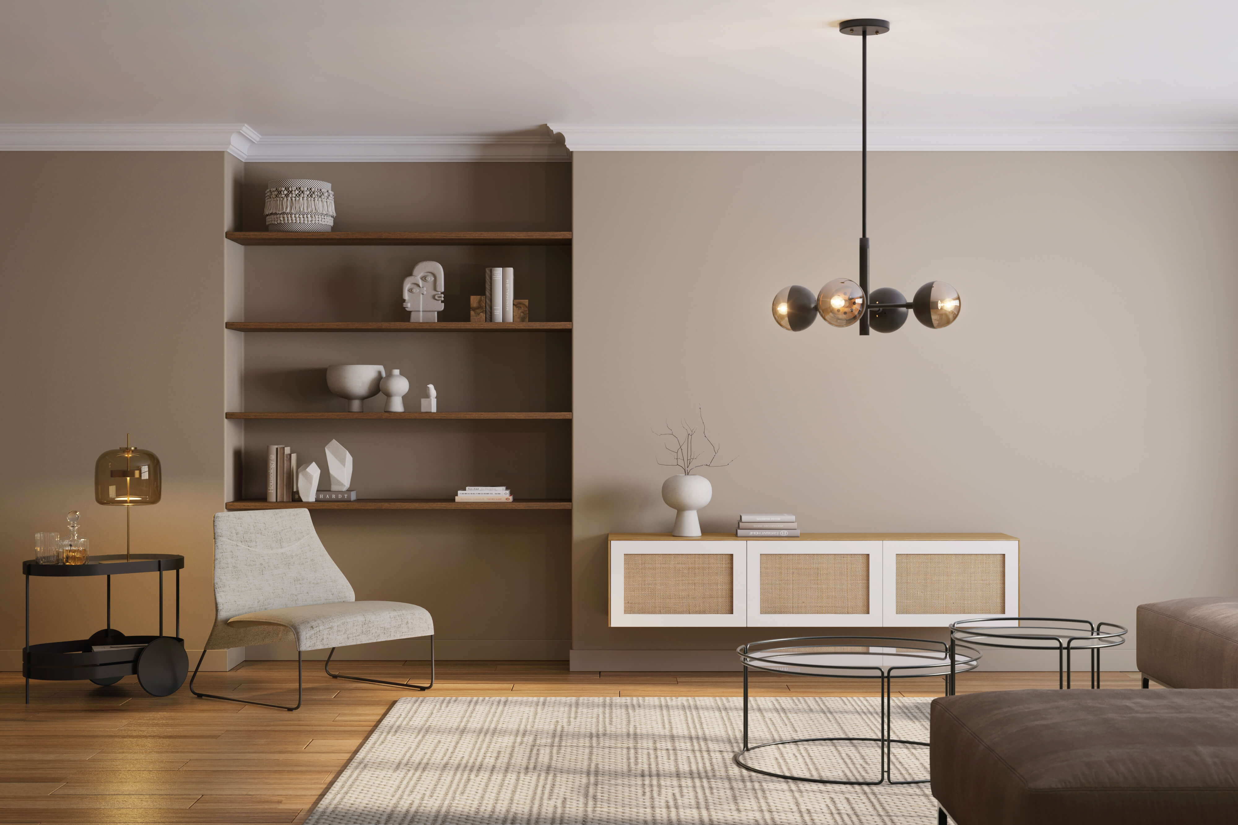 Cane doors and white oak paneling from Norse Interiors on an IKEA Besta frame