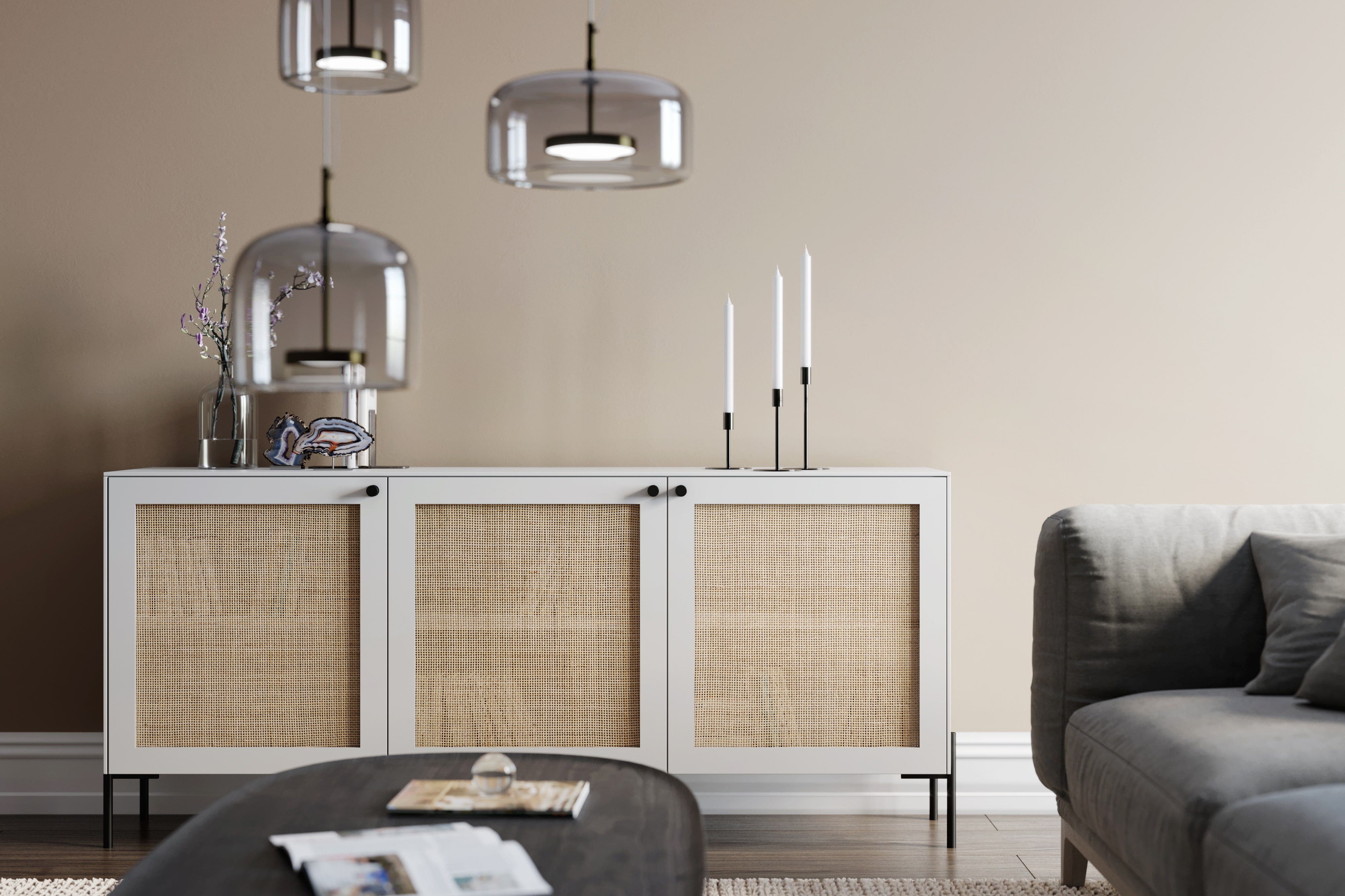 Cane doors on IKEA Besta TV stand