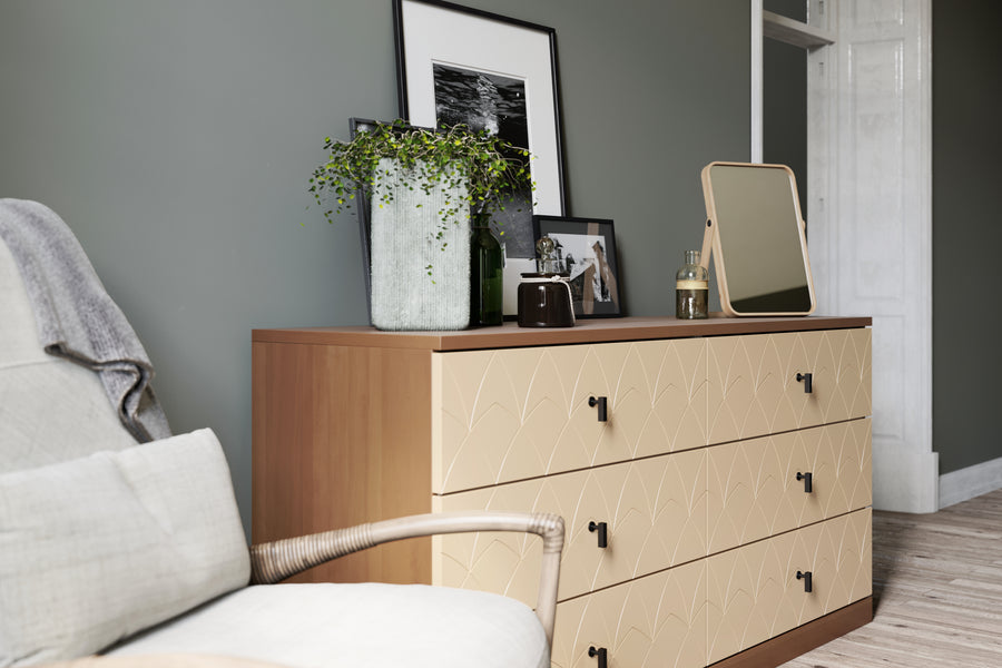 Joan drawer fronts and Marlen black knobs on IKEA Malm dresser