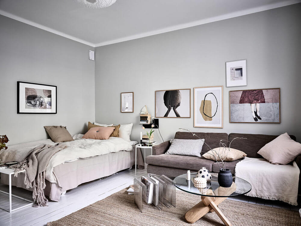 Stylish furnished small place with a neutral color palette