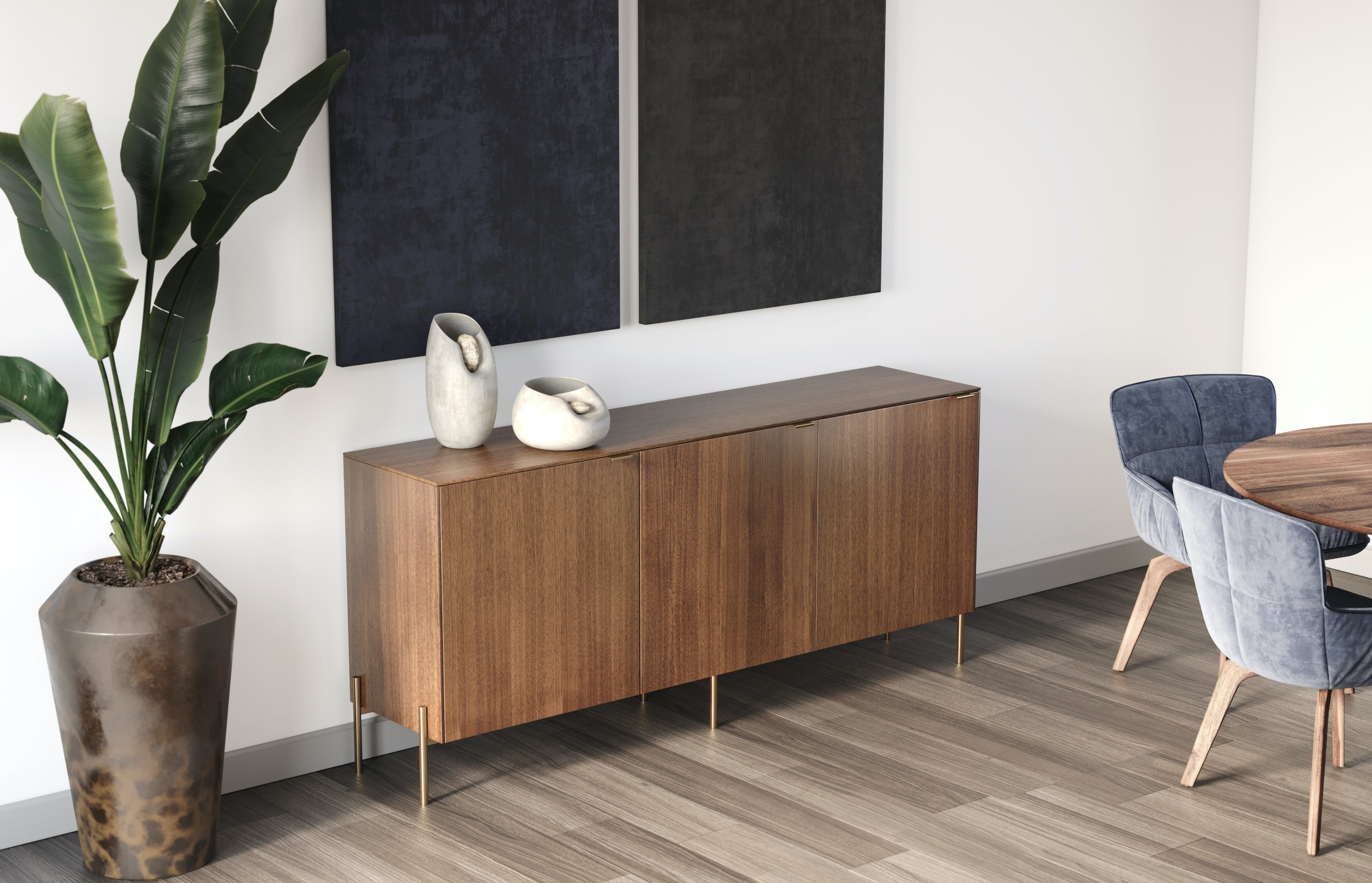 Walnut triple doors on a Besta sideboard from IKEA