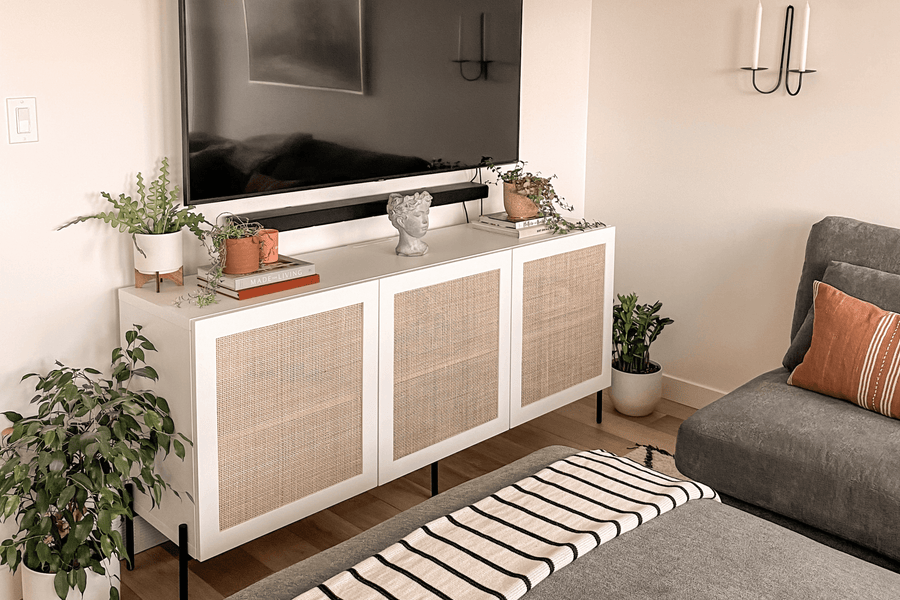 White lace cane doors on a triple Besta frame from IKEA