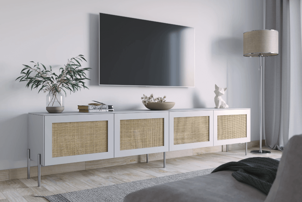 Cane doors on IKEA Besta TV stand