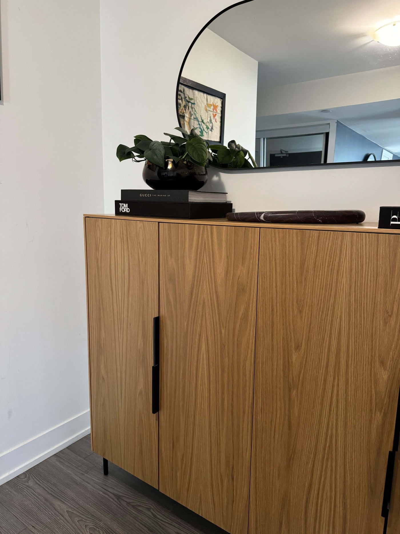 IKEA Sektion Cabinet with Norse interiors White Oak panels and doors, agnes black pull, and ilse legs