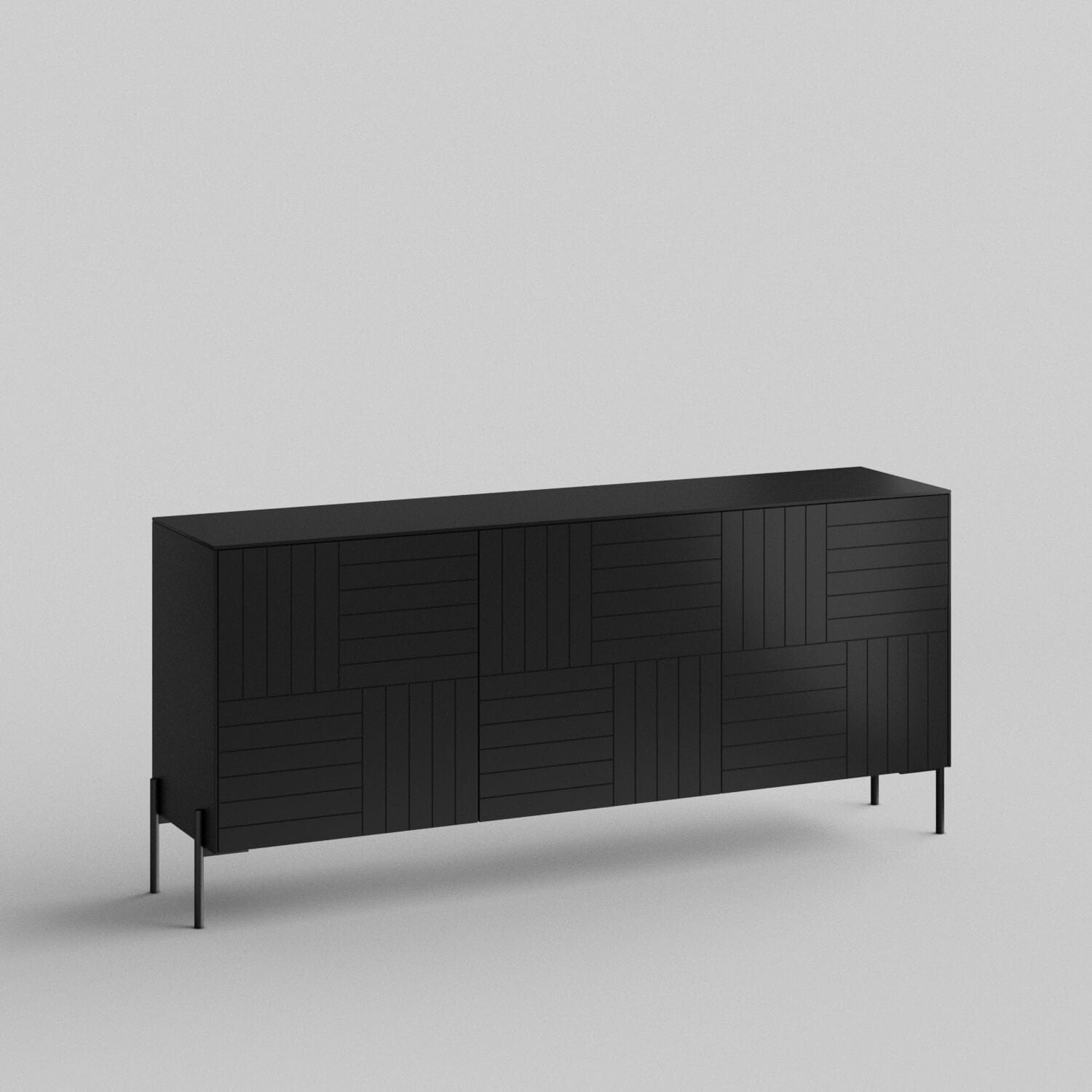 Parquet Full Kit (doors, top and side panels) in Charcoal Black to remodel Besta, 25" tall 3 door frame. Rich and durable designer-grade finish.