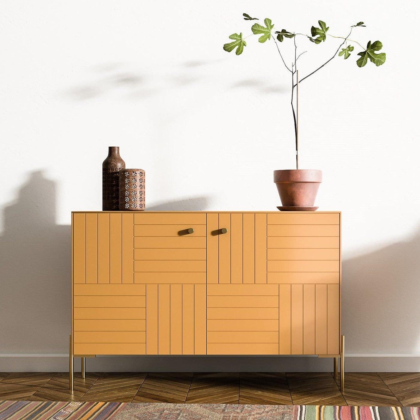 Storage Cabinet Door Marie Besta in Tanned Leather with Brass Leg Sara